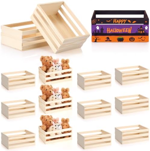 Cinnvoice 12 Pcs 9.5'' Halloween Small Wooden Crate for Storage by QinYee