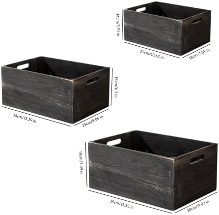 Set of 3 Rustic Black Wooden Nesting Crates, 15.4x11x7 Inch Large Farmhouse Wood Storage Crates with Cutout Handles, Stackable Decorative Wood Storage Bins for Home Decor Wedding Display - Image 2