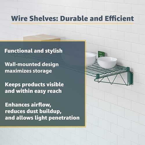 18" x 48" Wire Green Epoxy Wall Mount Shelf, Commercial Fixed Wall Mount Rack, NSF, Metal Floating Shelving for Kitchen, Stock Rooms, Home and Hotel - Image 6