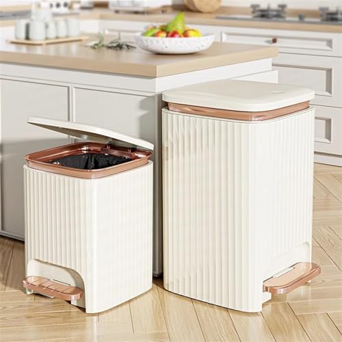 9/12 Liter Smart Square Plastic Trash Can with Double Opening Lid and Pressure Ring Ideal for Living Room Bedroom Kitchen or Bathroom Cream White Modern Design and Durabi - Image 6