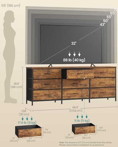 SONGMICS Dresser with 9 Fabric Drawers, TV Stand for TVs Up to 70 Inches - Image 3