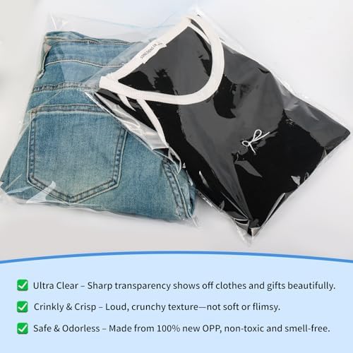Clear Self‑Sealing Cellophane Bags 12x16 Inches, 60Pack Clear Plastic Poly Shipping Bags with Reinforced Edge for Small Business Packaging Clothing, Shirts, Decorative Wrappers & Artwork - Image 4
