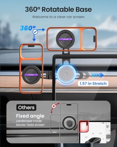 LOXP Aluminum Tesla Phone Mount [Strong Magnet & Hidden] 360°Rotation Foldable Tesla Phone Holder for iPhone/Android, Phone Holder for Tesla, Tesla Accessories for Model Y Model 3/S/X/Cybertruck - Image 5