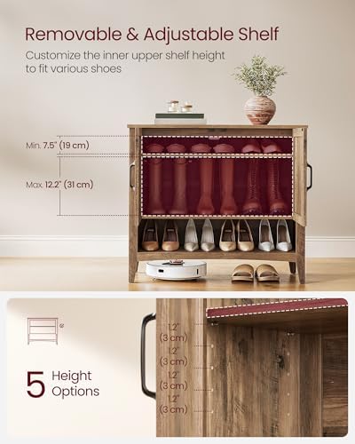 VASAGLE Shoe Storage Cabinet, 3‑Tier with Height‑Adjustable Shelves - Image 5
