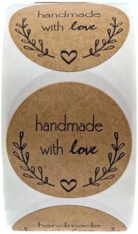 1.5 Inch Handmade with Love Stickers,500Pcs Thank You with Love Heart Sticker Baked Stickers Paper Lables Tags for Baking Packaging,Homemade Gift,Envelope Seals,Party Gift Wrap Bag (Brown03) - Image 3
