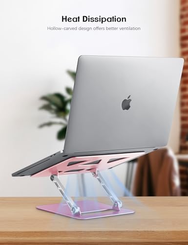 Aoviho Adjustable Laptop Stand for Desk,Portable Laptop Stand Holder and Riser,Foldable Aluminum Notebook Computer Stands for MacBook Air Pro HP Lenovo Dell Samsung, 10-15.6 inch,Blush Rose Silver - Image 3