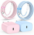 20W USB C Fast Charging for iPhone 17 Air/16/15 Pro Max,2Pack Colorful Mixed Charger Block with Braided Long USB C to C Cables (6/6ft) Compatible with iPhone16/15 Pro/15 Plus/iPad Pro by Hzevn