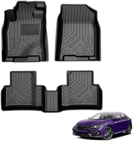 Powerty Floor Mats for 2016-2021 Honda Civic Coupe/Sedan/Type R, 2017-2021 Honda Civic Hatchback All Weather 3D TPE Anti-Slip Car Liners for 1st & 2nd Row Accessories by Powerty