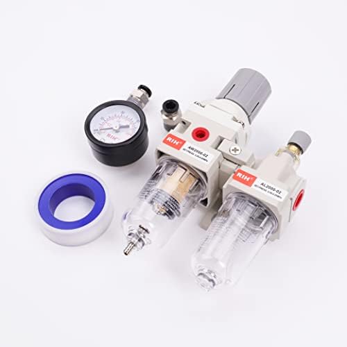 RIH 1/4" NPT Compressed Air Filter Regulator Lubricator Combo Water/Oil Trap Separator - Gauge(0-150 psi), Semi-Auto Drain, Poly Bowl,Bracket - 3 in 1 Two Unit (1/4" NPT) - Image 7