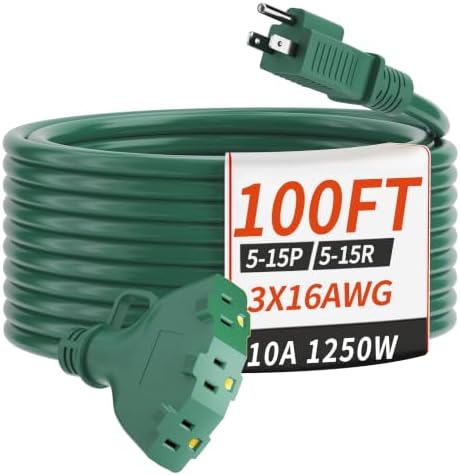 PlugSaf 100 FT 16/3 Outdoor Extension Cord with Multiple Outlets Green by PlugSaf