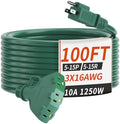 PlugSaf 100 FT 16/3 Outdoor Extension Cord with Multiple Outlets Green by PlugSaf