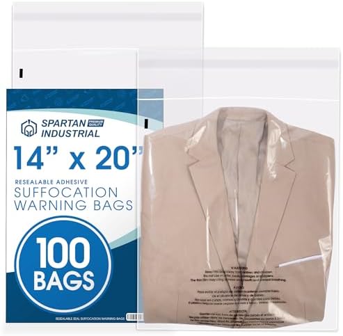 14” X 20” (100 Count) Self Seal Clear Poly Bags with Suffocation Warning by SpartanIndustrial
