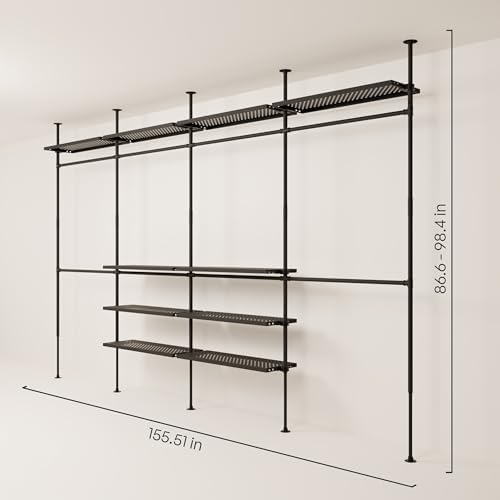 pamo Adjustable Clothes Rack with Shelves 155" W x 86"-98" H - Image 2