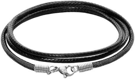 Black Leather Necklace Cord with Clasp Braided Wax Rope Chain for Men Women with Stainless Steel Clasp 2mm Leather Cord Necklace for Pendant by Unknown