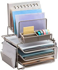 DESIGNA Stackable Mesh Desk Organizer with 3 Sliding Letter Trays 4 File Holders 2 Side Compartments & Pencil Holder Non-slip All In One Desktop Accessories Organizers Office Storage, Champagne by DESIGNA