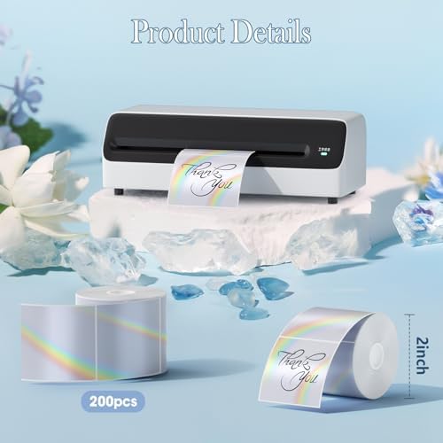 2 INCH Square Holographic Thermal Sticker Labels, with Rainbow Wave and Glitter Deign, Suitable for Tags, Custom DIY Logo Applications, Waterproof and Tear-Resistant, 200 Labels, Silver - Image 2