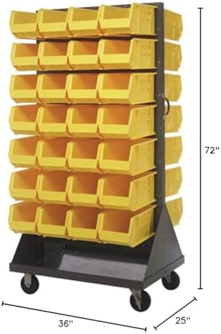 Quantum Storage Systems QMD-36H-240YL Mobile Double Sided Gray Louvered Rack System with Bins, 36” L x 25” W 72” H, Yellow - Image 2