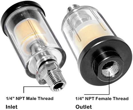 beduan Water Oil Separator Filter, 1/4" NPT Male and Female Thread Spray Gun Filters Air Compressor Fitting Compressed Black（Pack of 2） - Image 4