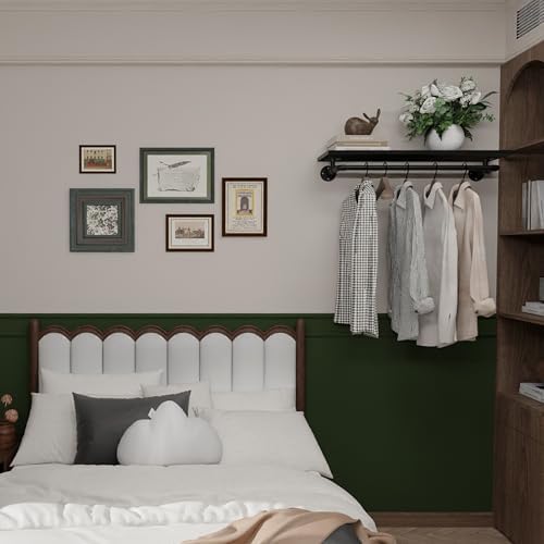 Black Clothes Rack 36in, Wall Mounted Garment Rack with Black Real Wood Shelf, Heavy Duty Hanging Clothes Rack, Multi-Purpose Hanging Rod, Space-Saving Closet Storage - Image 3