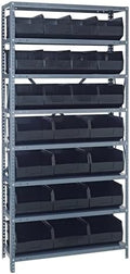 Quantum Storage Systems 2475-483485BK Shelving Unit, 24" D x 36" L x 75" H, Carbon Steel, Galvanized with Black Bins by QuantumStorageSystems