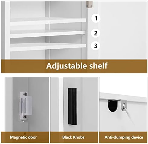 usikey 67'' Tall Bathroom Cabinet, Storage Cabinet with 4 Shelves & 2 Doors, Narrow Storage Cabinets for Bathroom, Living Room, Home Office, White - Image 7