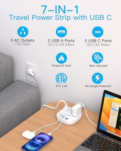 One Beat Power Strip with USB C, 3 Outlets 4 USB Ports (3.1A),6ft - Image 2