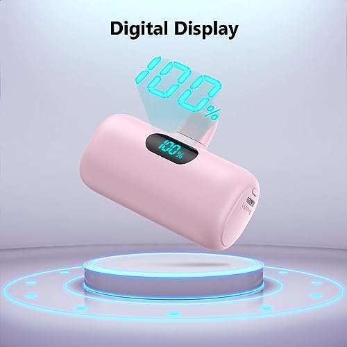 Mini Portable Charger for iPhone,Upgraded 5000mAh PD Fast Charging Battery Pack,LCD Display Cute Power Bank Portable Phone Charger for iPhone 14/14 Pro Max/13/13 Pro/12 Pro/11/XS/XR/X/8/7/6-Pink - Image 5