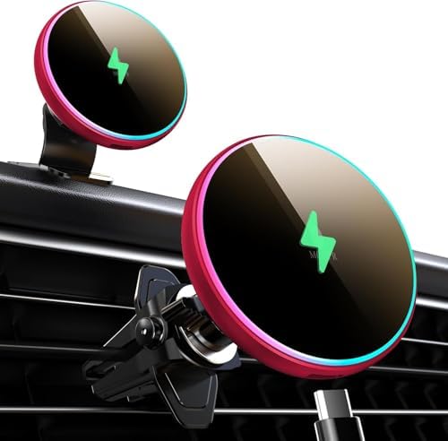 for Magsafe Car Mount Charger 15W LED RGB Car Phone Holder for Dash Vent by MOKPR