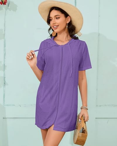 Bsubseach Terry Cloth Swim Cover Up Women Zipper Swimsuit Beach Robes - Image 3