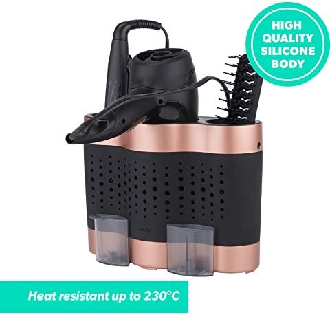 Minky Styling Dock - Silicone Mat Hair Tool Storage, Hair Dryer Holder Organiser - Rose Gold and Black - Image 2