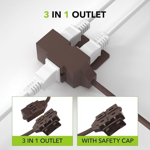 HBN Indoor Extension Cord 6ft 3 Pack Brown, 3 Outlets with Safety Cap Included, 2 Prong Polarized Plug, Perfect for Homes, Offices, and Kitchens - Image 6