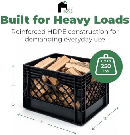 EconoHome Milk Crate - Stackable Storage Crate with Built-In Handles - Heavy Duty Plastic Material - Ventilated Organizer Bin for Garage, Pantry, Classroom, Office & Moving - Black, 13x13x11, 3-Pack - Image 2