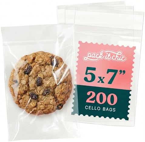5x7 Self Sealing Cellophane Bags (200 Pack) - Clear Cookie Bags With Seal by PackItChic
