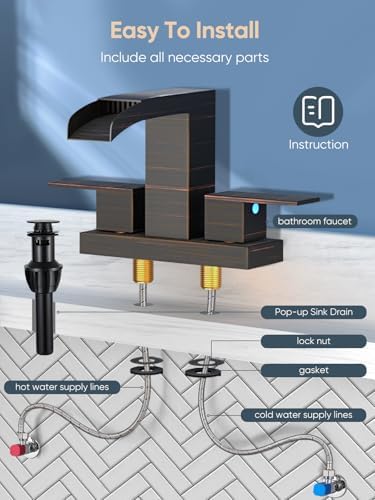 Cobbe Waterfall Bathroom Faucet, Bronze 4 Inch Centerset 3 Hole, 2 Pack - Image 6