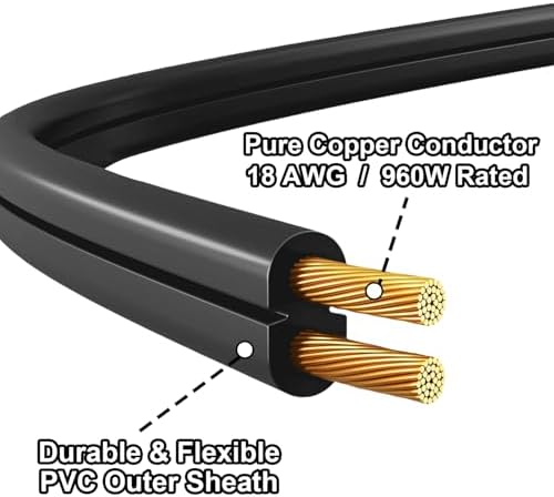 #18 Gauge Black Extension Cord 6 Ft, Polarized Plug 2 Prong Extension Cord for Christmas Lights Indoor Outdoor Waterproof, 120Volts / 8Amps, Connect Up to 960Watts Holiday Light (3 Pack,Total 18Ft) - Image 7