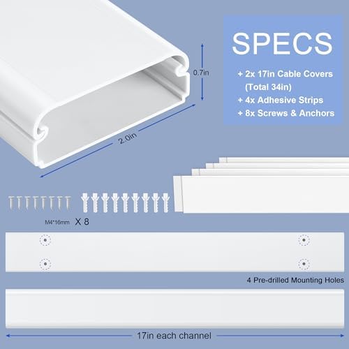 ZhiYo Cord Hider for Wall Mounted TV 34in, White Cord Cover 2inW x 0.7inH - Image 3