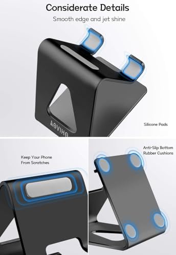 Aoviho Cell Phone Stand for Desk, Aluminum Phone Holder, Black - Image 3