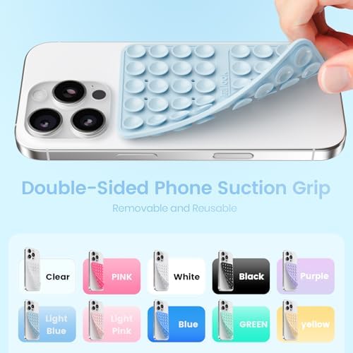 2PCS Silicone Suction Cup Phone Case Mount Double Sided, Hands-Free Phone Accessories Holder for Selfies and Videos, Silicon Sticky Phone Grip for iPhone and Android Light Pink&Light Blue - Image 4