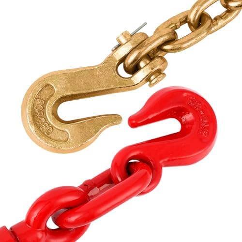 2Pcs Chain and Binder Kit, 3/8"-1/2" Ratchet Load Binders 9200 lbs Load Limit, 3/8 in ×10 ft Chains, Load Transport Binder Chain with Grappling Hook,for Industrial, Agricultural, Logging - Image 6