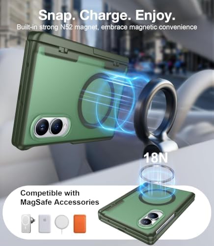 Temdan for Samsung Galaxy Z Fold 8 Case,[Compatible with MagSafe][Built-in HD Screen Protector & Kickstand][Hinge Protection] Translucent Matte Full-Body Shockproof Phone Case for Z Fold 8 Wide,Green - Image 5