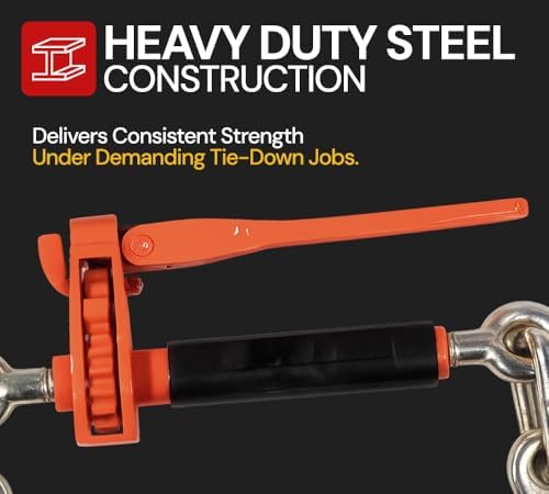 4 Pack 3/8" - 1/2" Hi-Viz Orange Quick Folding Handle Ratchet Load Binder with Grab Hook 12,000 lbs WLL | Tie Down Hauling Chain Binders for Flatbed Truck Trailer - Image 3