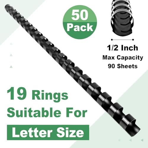 HOUYEE 50 Pack 1/2 Inch Plastic Binding Combs Spines, 19 Rings, Black - Image 2