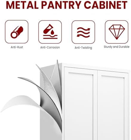 AQY Metal Pantry Cabinet, 72" White Kitchen Storage Cabinet with Doors - Image 6