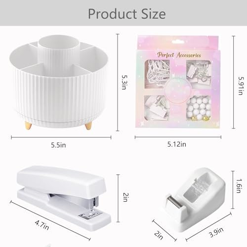Office Supplies,School Supplies,White Desk Accessories,Desk Organizer,Scissors,Stapler,Tape Dispenser,Binder Clips,Staples,Staple Remover,Sticky Notes,Clear Tape,Pen,Ruler,Best Gift,11pcs - Image 6