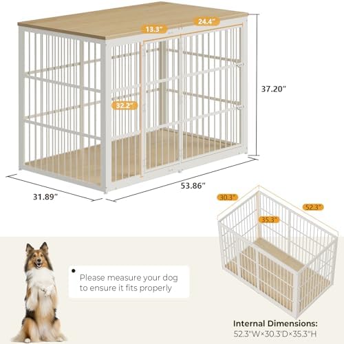 Lyromix 54" Dog Crate Furniture with Foldable Door, Natural Beech - Image 7