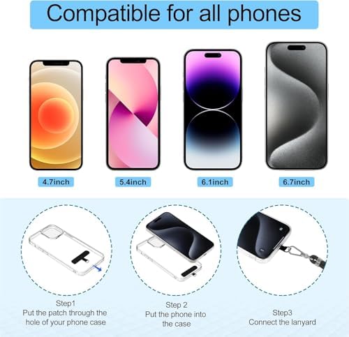takyu Cell Phone Lanyard, Crossbody Phone Lanyard 1 Pack Adjustable Neck Strap and 1 Pcs Phone Wrist Strap with 2x Phone Tether Patches for Most Smartphones-Black - Image 6