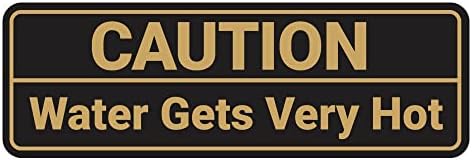 Standard Caution Water Gets Very Hot Sign (Black Gold) - Medium 2 Pack by SignsByLITA