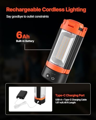 VEVOR LED Work Light with Stand, 6Ah, Rechargeable Cordless Camping Light, with 3 Lamp Heads, Detachable Tripod Stand, 2200 Lumens 3000K-6500K Dimmable, Portable Construction Lighting for Job Site - Image 5