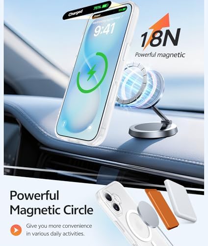FNTCASE for iPhone 16 Plus Case, Fit for Magsafe, Screen Protector, White - Image 3