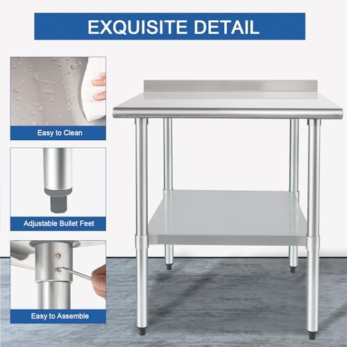 HARDURA Stainless Steel Commercial Prep Table 30 x 36 Inches Backsplash - Image 4